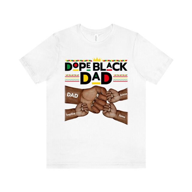 Dope Black Dad Shirt – Best Dad Ever with Fist Bump & Grandchild Names for Father’s Day