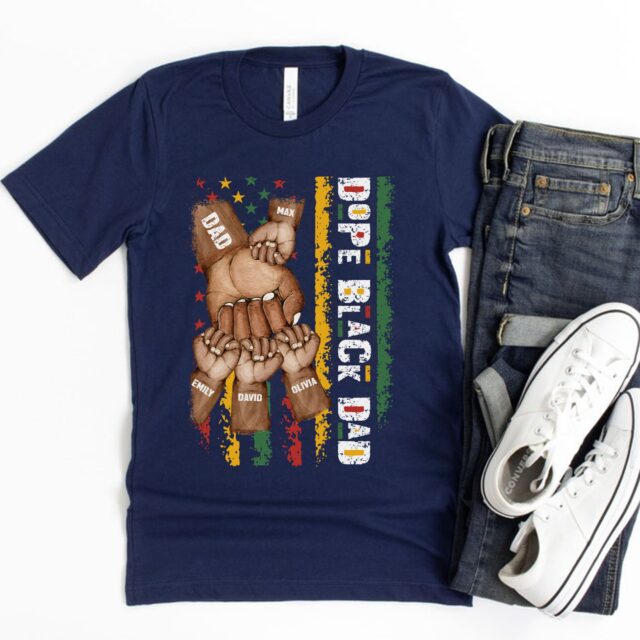 Dope Black Dad Shirt – Best Dad Ever with Fist Bump & Grandchild Names for Father’s Day