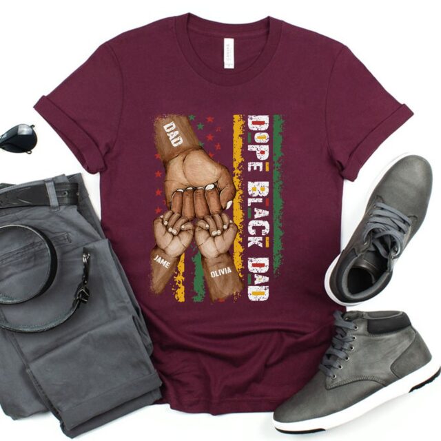 Dope Black Dad Shirt – Best Dad Ever with Fist Bump & Grandchild Names for Father’s Day