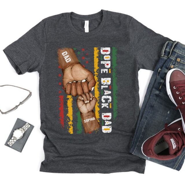 Dope Black Dad Shirt – Best Dad Ever with Fist Bump & Grandchild Names for Father’s Day