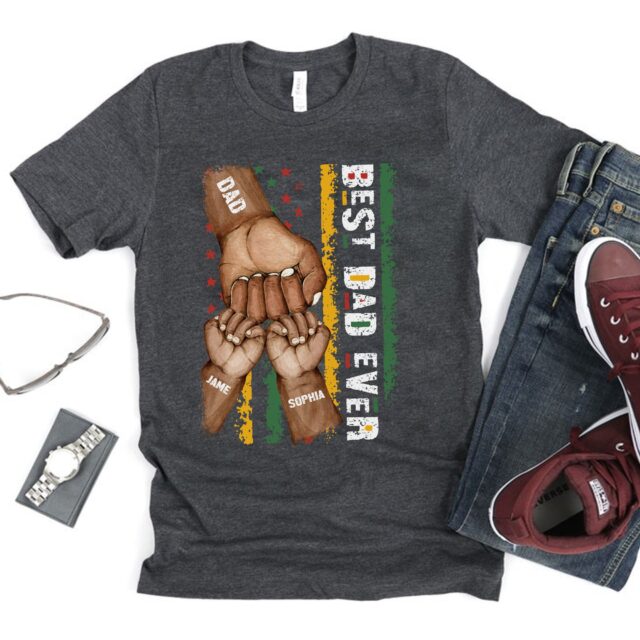 Best Dad Ever Shirt – Dope Black Dad with Fist Bump & Grandchild Names for Birthday