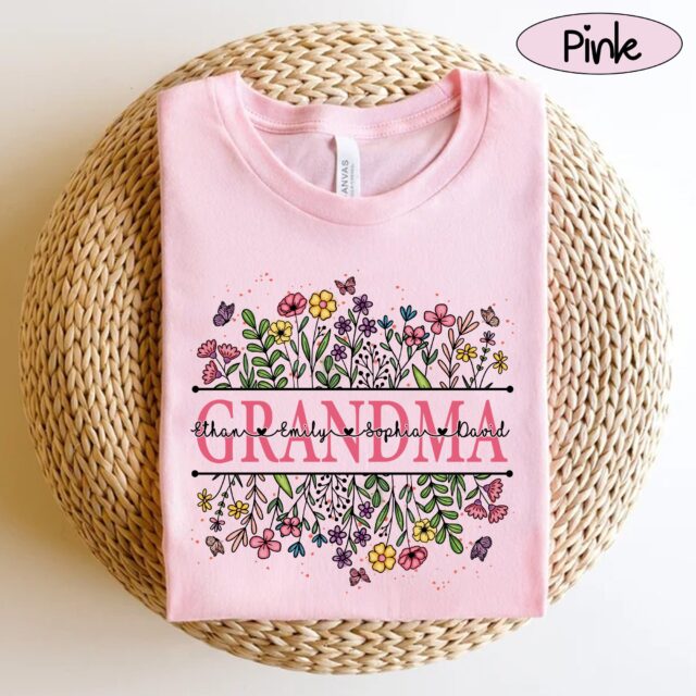 Personalized Grandma Wildflower Shirt with Grandkids – Custom Mimi Autumn Shirt for Birthday Gift