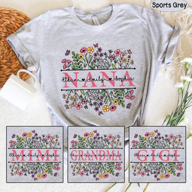 Personalized Grandma Wildflower Shirt with Grandkids – Custom Mimi Autumn Shirt for Birthday Gift