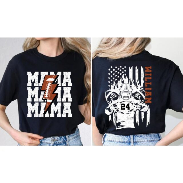 Custom Football Mama Shirt – Name & Number Football Tee