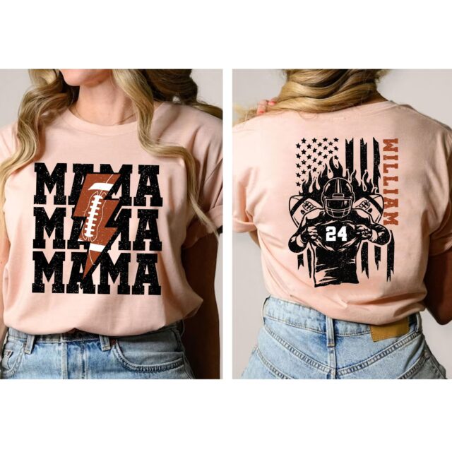 Custom Football Mama Shirt – Name & Number Football Tee