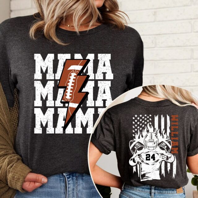 Custom Football Mama Shirt – Name & Number Football Tee