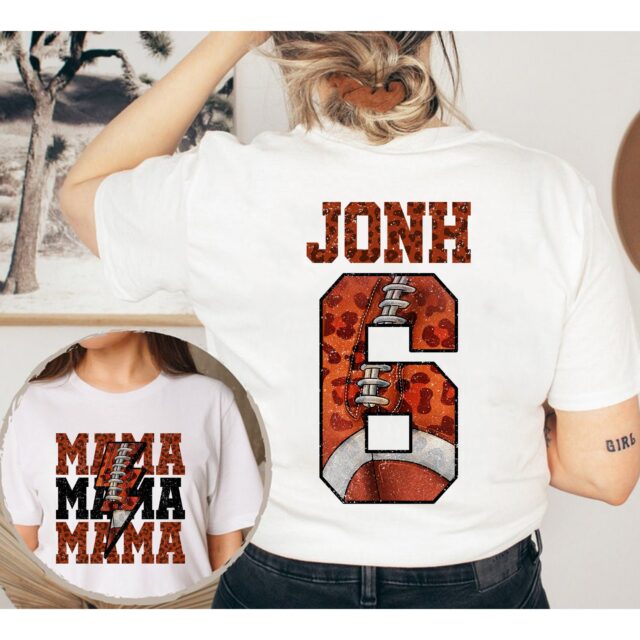 Custom Football Mama Shirt – Personalized Name & Number Football Mom Tee