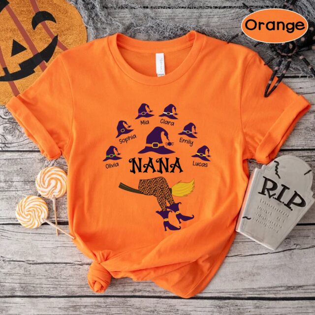 Personalized Halloween Grandma Witch Shirt – Custom Nickname with Kid Names