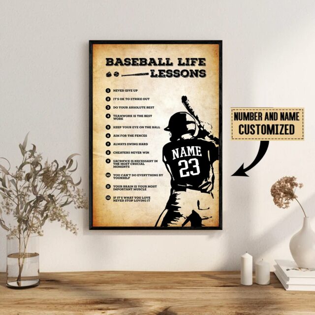 Personalized Baseball Life Lessons Poster – Custom Name & Number Baseball Lover Tee