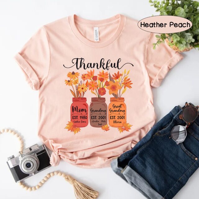 Personalized Thankful Mom, Grandma, Great Grandma Shirt – Fall Shirt with Grandkid Names
