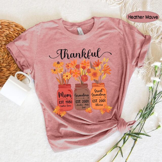 Personalized Thankful Mom, Grandma, Great Grandma Shirt – Fall Shirt with Grandkid Names