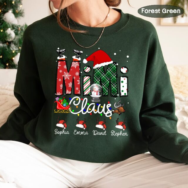 Personalized Nana Claus Sweatshirt with Grandkids Names – Christmas Gift for Gigi, Mimi