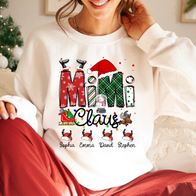 Personalized Nana Claus Sweatshirt with Grandkids Names – Christmas Gift for Gigi, Mimi