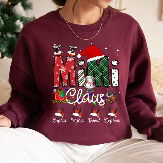 Personalized Nana Claus Sweatshirt with Grandkids Names – Christmas Gift for Gigi, Mimi