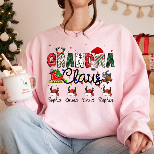 Personalized Nana Claus Sweatshirt with Grandkids Names – Christmas Gift for Gigi, Mimi