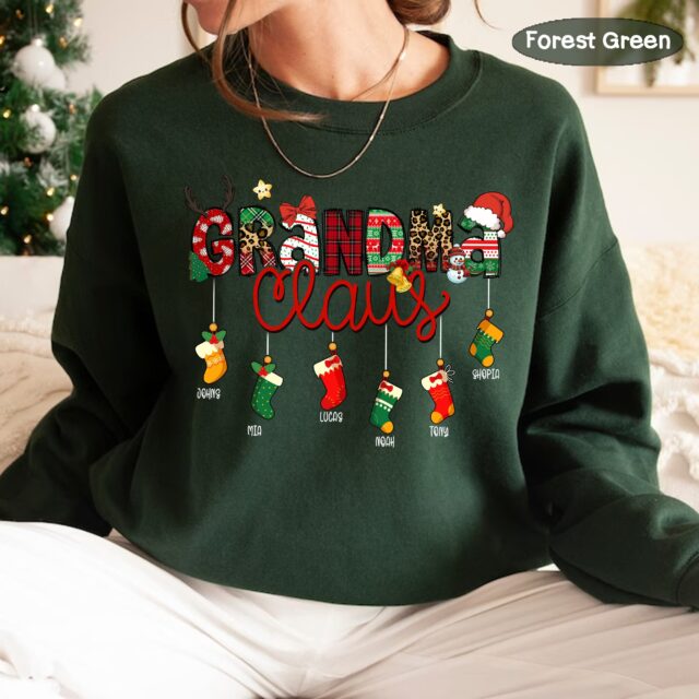 Custom Mimi Claus Shirt with Grandkids Names – Christmas Sweatshirt for Nana, Gigi