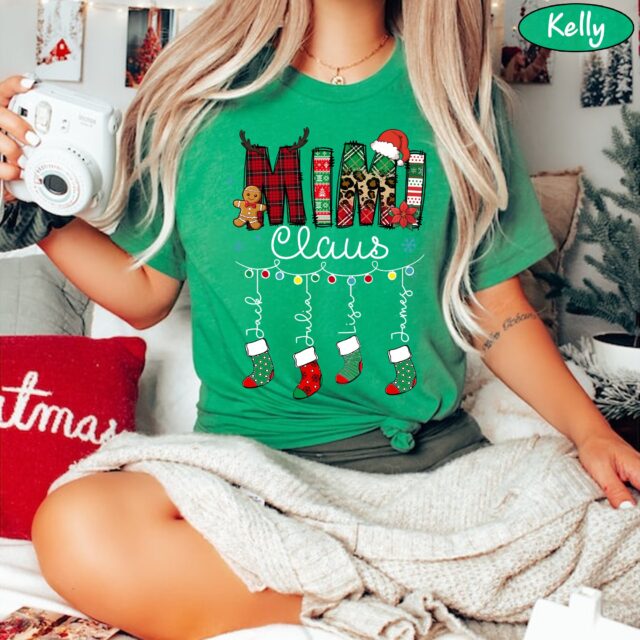 Custom Christmas Nana Claus Shirt – Grandkids Name Gift