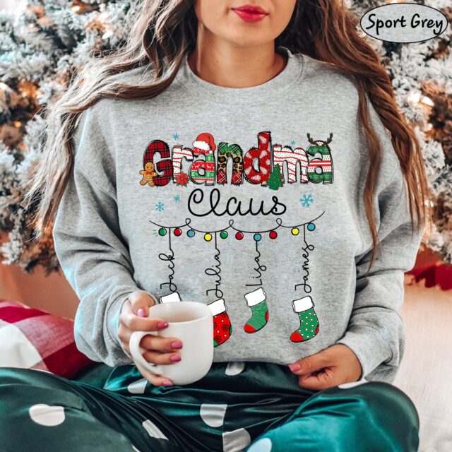 Custom Christmas Nana Claus Shirt – Grandkids Name Gift