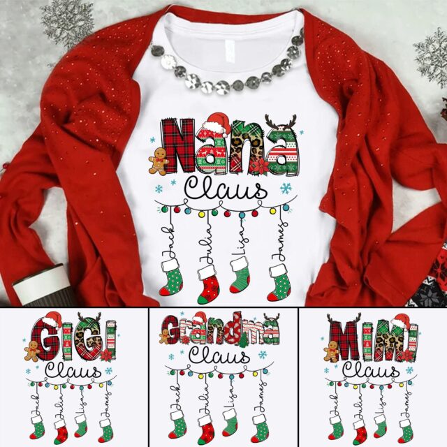 Custom Christmas Nana Claus Shirt – Grandkids Name Gift