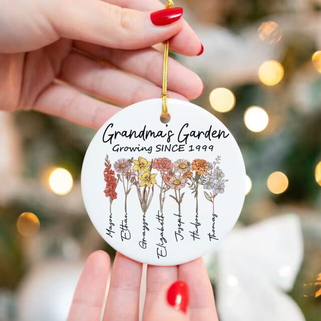 Grandma’s Garden Family Birth Flower Ornament – Christmas Decoration 2024