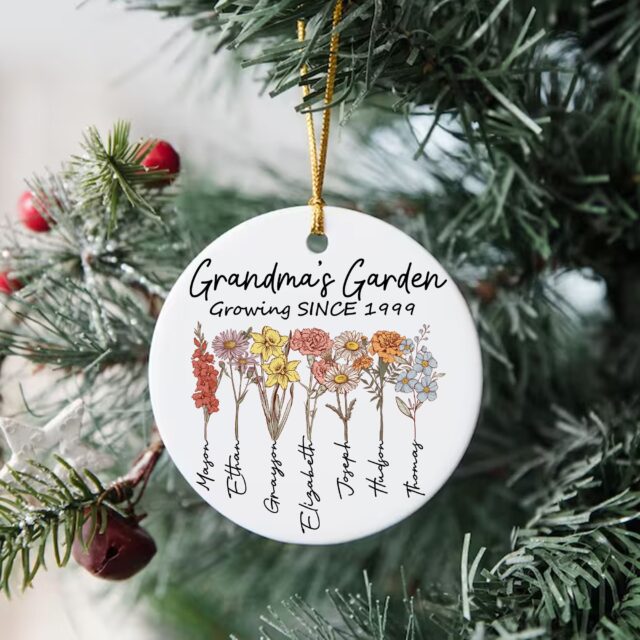 Grandma’s Garden Family Birth Flower Ornament – Christmas Decoration 2024