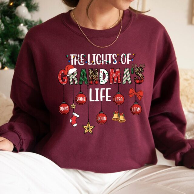 The Lights of Nana’s Life Christmas Shirt with Kids Names – Personalized Mimi, Gigi, Nana Shirt
