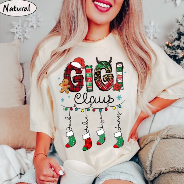Custom Christmas Nana Claus Shirt – Grandkids Name Gift