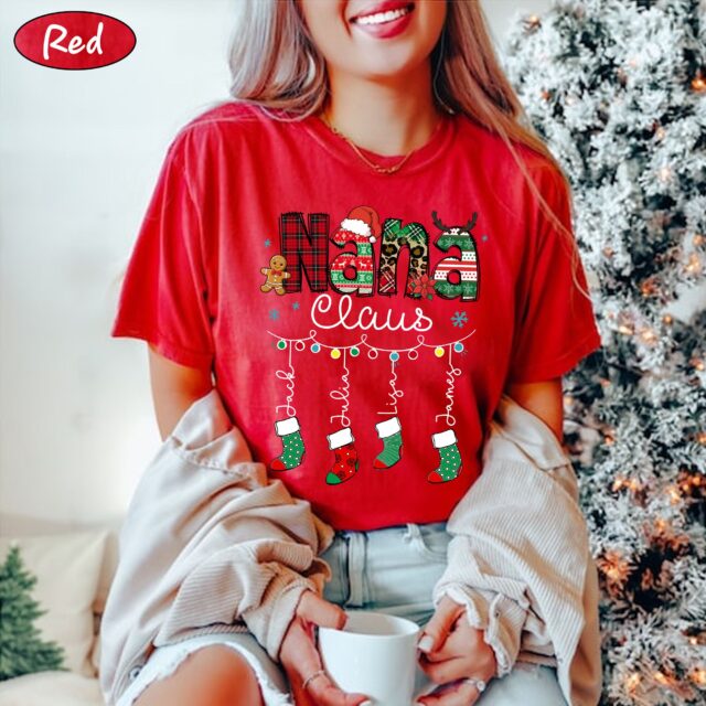 Custom Christmas Nana Claus Shirt – Grandkids Name Gift