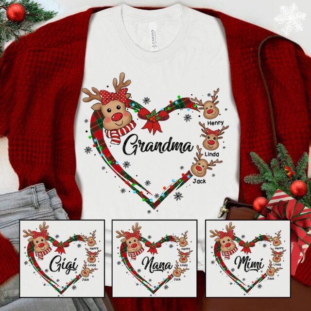 Personalized Christmas Reindeer Grandma Shirt – Custom Kidnames Gift