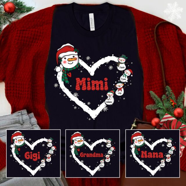 Personalized Christmas Snowman Grandma Shirt – Custom Nana Mimi Gift