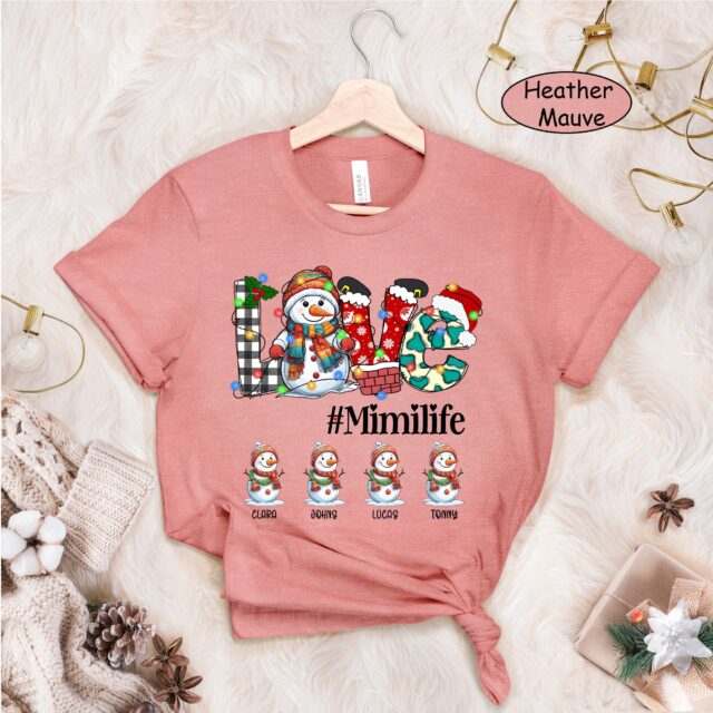 Personalized Snowman Grandma Shirt – Custom Kid Names for Christmas