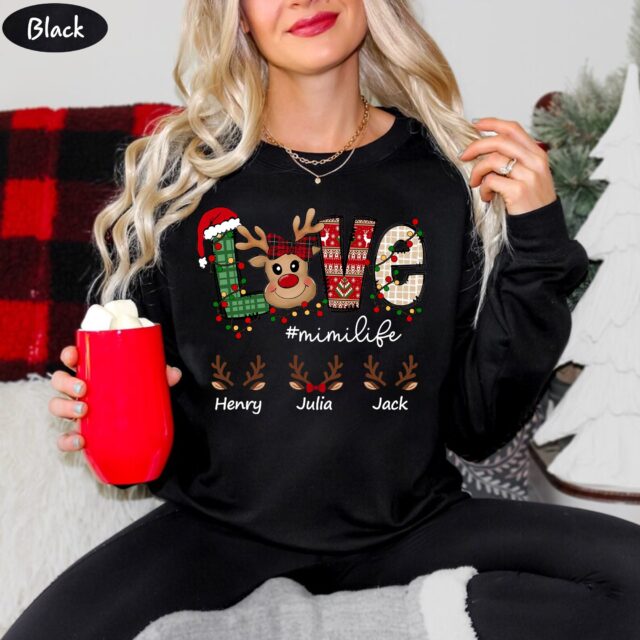 Personalized Christmas Reindeer Grandma Shirt – Custom Kid Names 2023