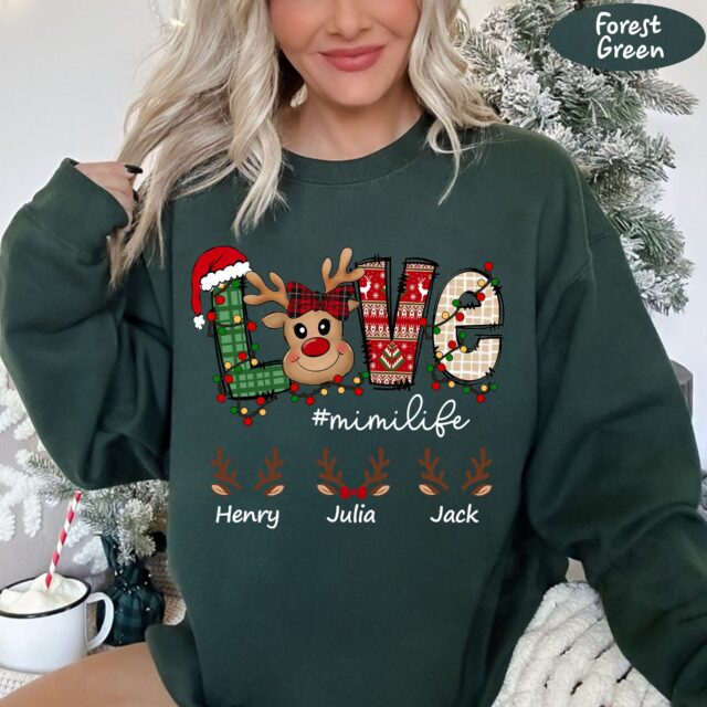 Personalized Christmas Reindeer Grandma Shirt – Custom Kid Names 2023