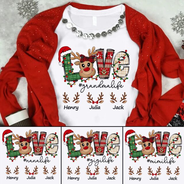 Personalized Christmas Reindeer Grandma Shirt – Custom Kid Names 2023