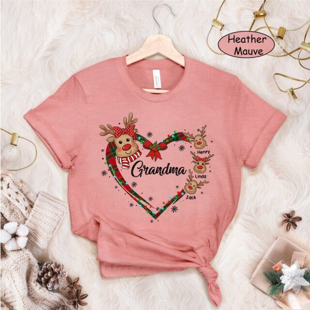Personalized Christmas Reindeer Grandma Shirt – Custom Kidnames Gift