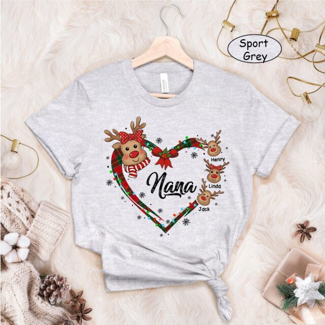 Personalized Christmas Reindeer Grandma Shirt – Custom Kidnames Gift