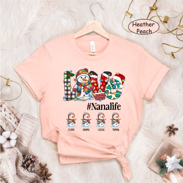 Personalized Snowman Grandma Shirt – Custom Kid Names for Christmas