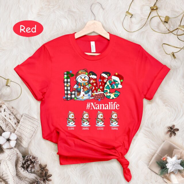 Personalized Snowman Grandma Shirt – Custom Kid Names for Christmas