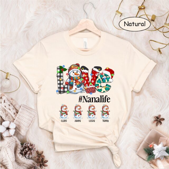 Personalized Snowman Grandma Shirt – Custom Kid Names for Christmas