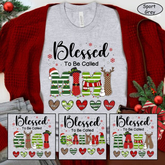 Custom Christmas Grandma Shirt – Blessed with Kid Names