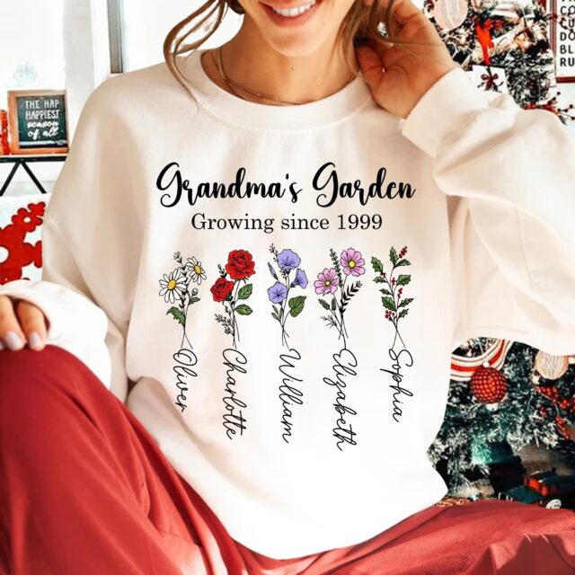 Personalized Grandma’s Garden Shirt with Birth Month Flowers – Mimi, Nana, Gigi Christmas Gift