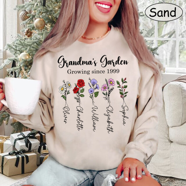 Personalized Grandma’s Garden Shirt with Birth Month Flowers – Mimi, Nana, Gigi Christmas Gift