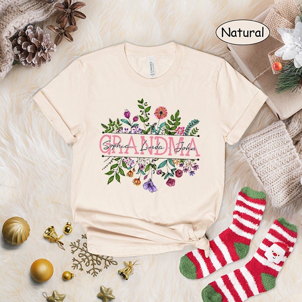 Wildflowers Grandma Shirt with Grandkids Names – Custom Autumn Sweatshirt