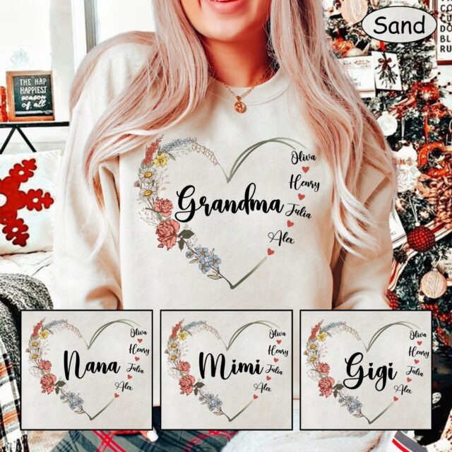 Custom Grandma Heart Sweatshirt – Christmas & Mother’s Day Gift with Kid Names