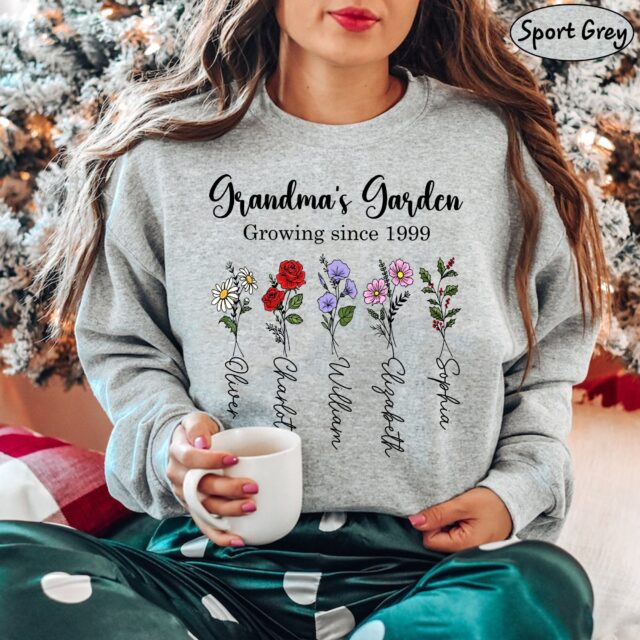 Personalized Grandma’s Garden Shirt with Birth Month Flowers – Mimi, Nana, Gigi Christmas Gift