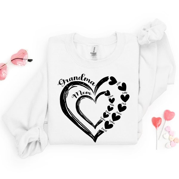 Personalized Grandma Heart Shirt – First Mom Now Grandma with Kids & Grandkids Names