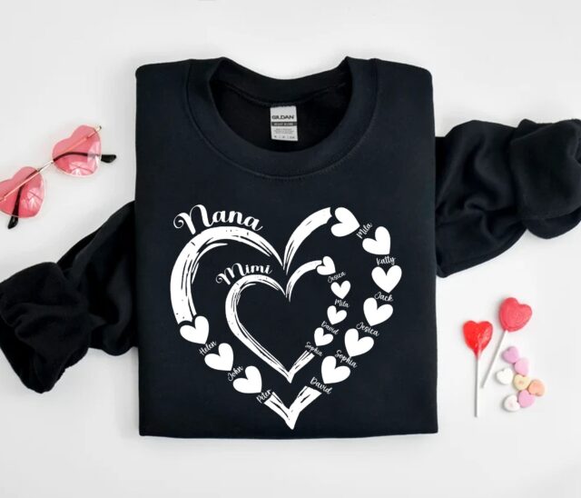 Personalized Grandma Heart Shirt – First Mom Now Grandma with Kids & Grandkids Names