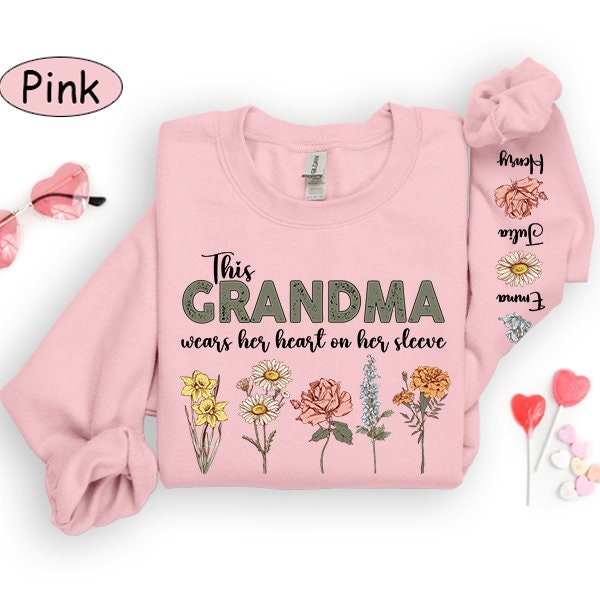 Grandma’s Garden Sweatshirt with Birth Month Flowers and Grandkids Names