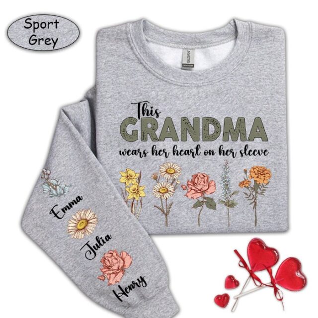 Grandma’s Garden Sweatshirt with Birth Month Flowers and Grandkids Names