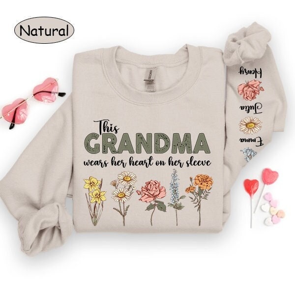 Grandma’s Garden Sweatshirt with Birth Month Flowers and Grandkids Names